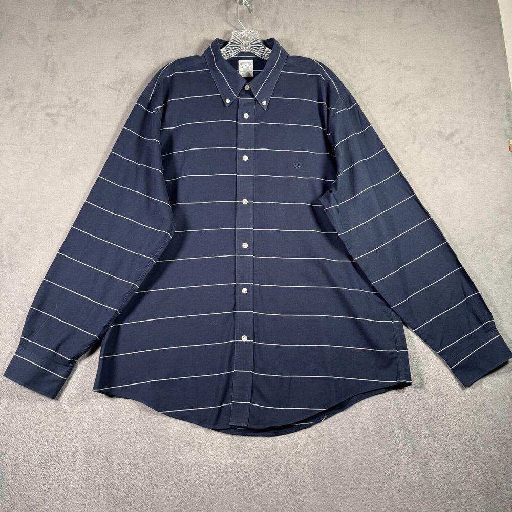 Brooks Brothers Shirt Mens XL Navy‎ Blue Striped Regent Button Down Long Sleeve